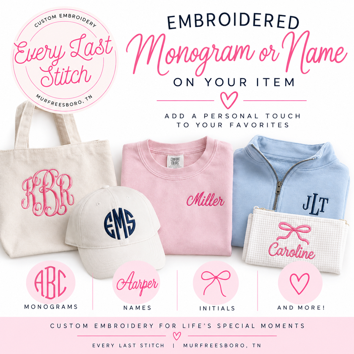 Embroidered Monogram or Name on Your Item - Drop off Service