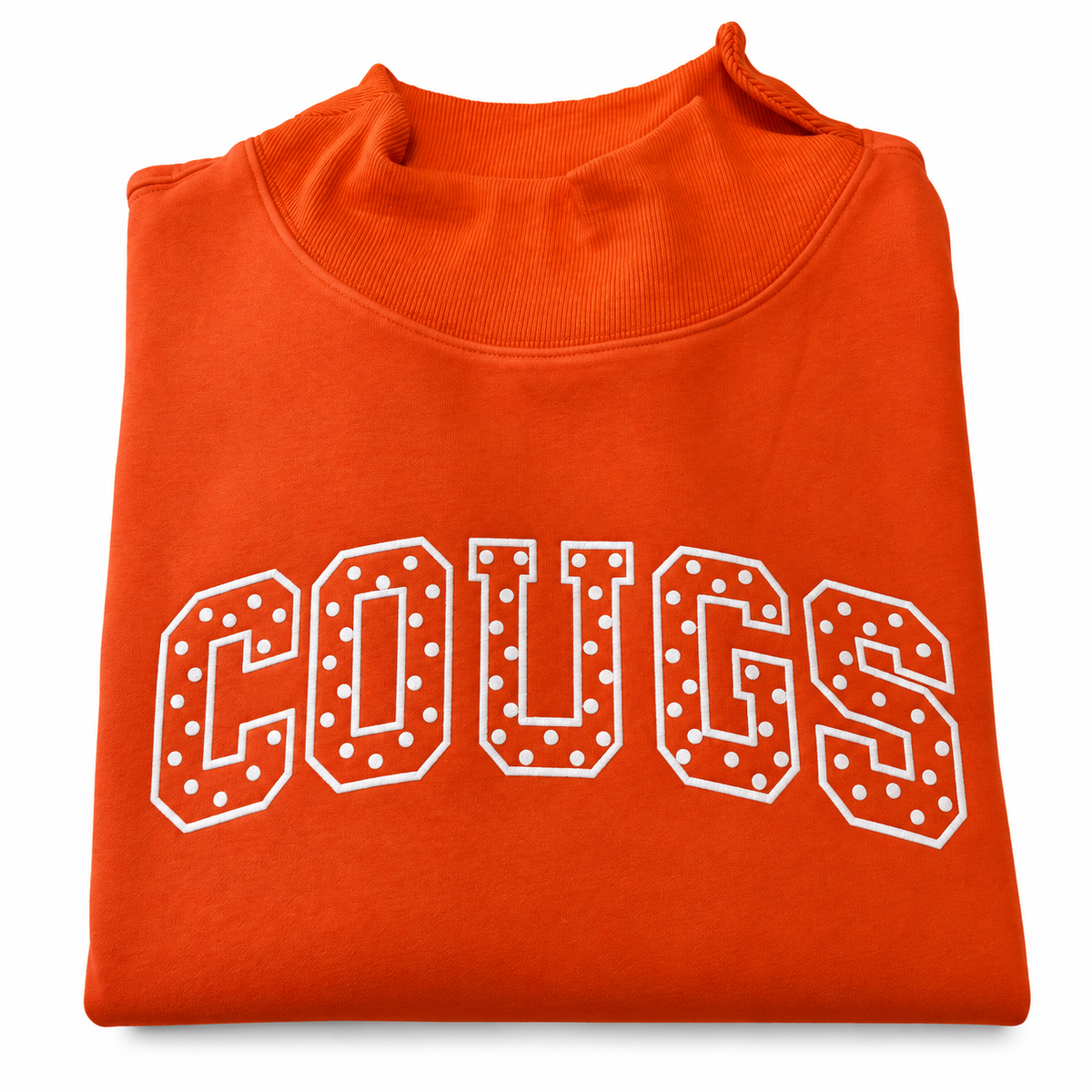 Cougs Puff Vinyl Polka Dot Logo on Orange Mock Neck Sweatshirt